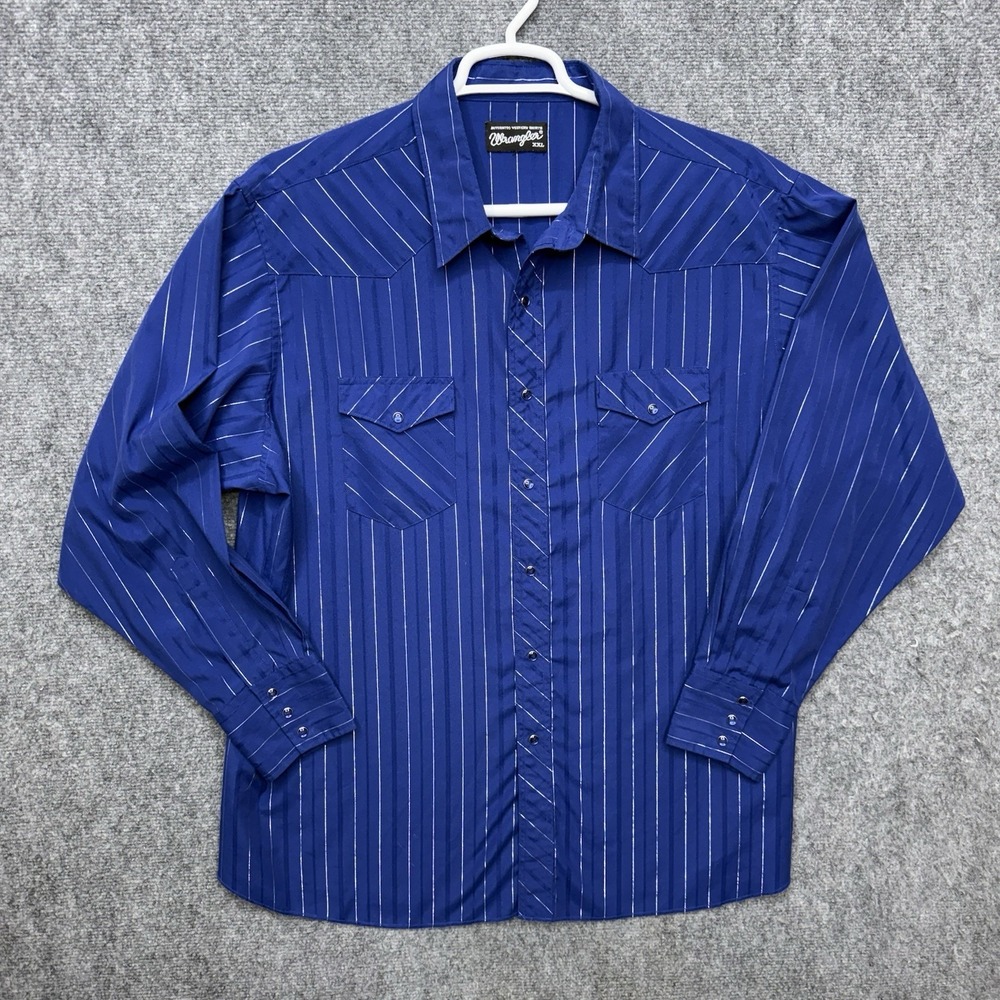 Wrangler western pearl snap button shirt men's 2Xl Blue silver stripes